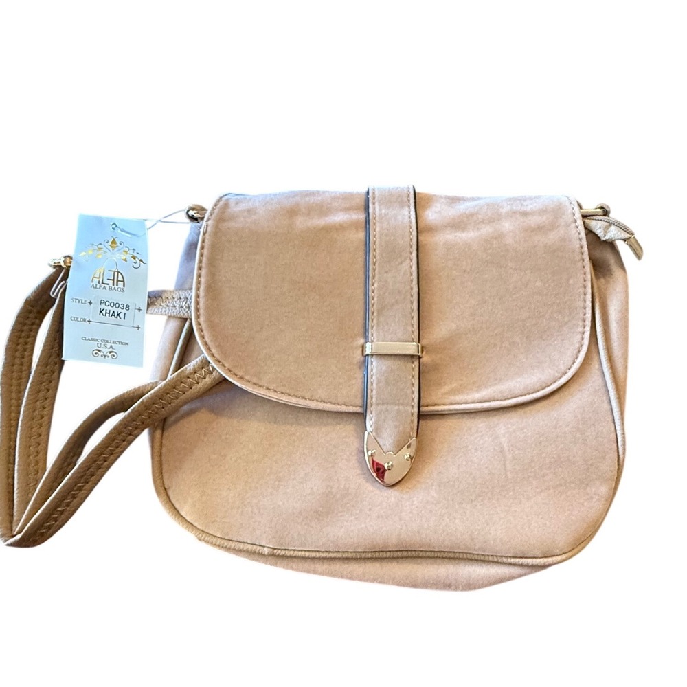 ALFA‎ BAGS Classic Collection PC0038 Khaki Suede Shoulder Crossbody Bag